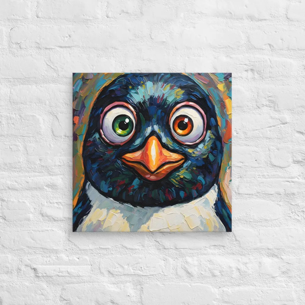 Wide‑Eyed Penguin 
 Canvas | 18″x 18″