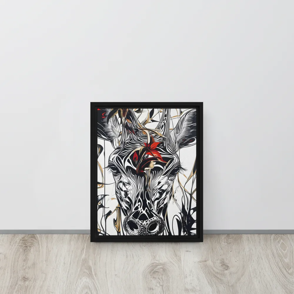 Floral Elegance: The Giraffe's Portrait | Canvas with Black Frame | 11″×14″