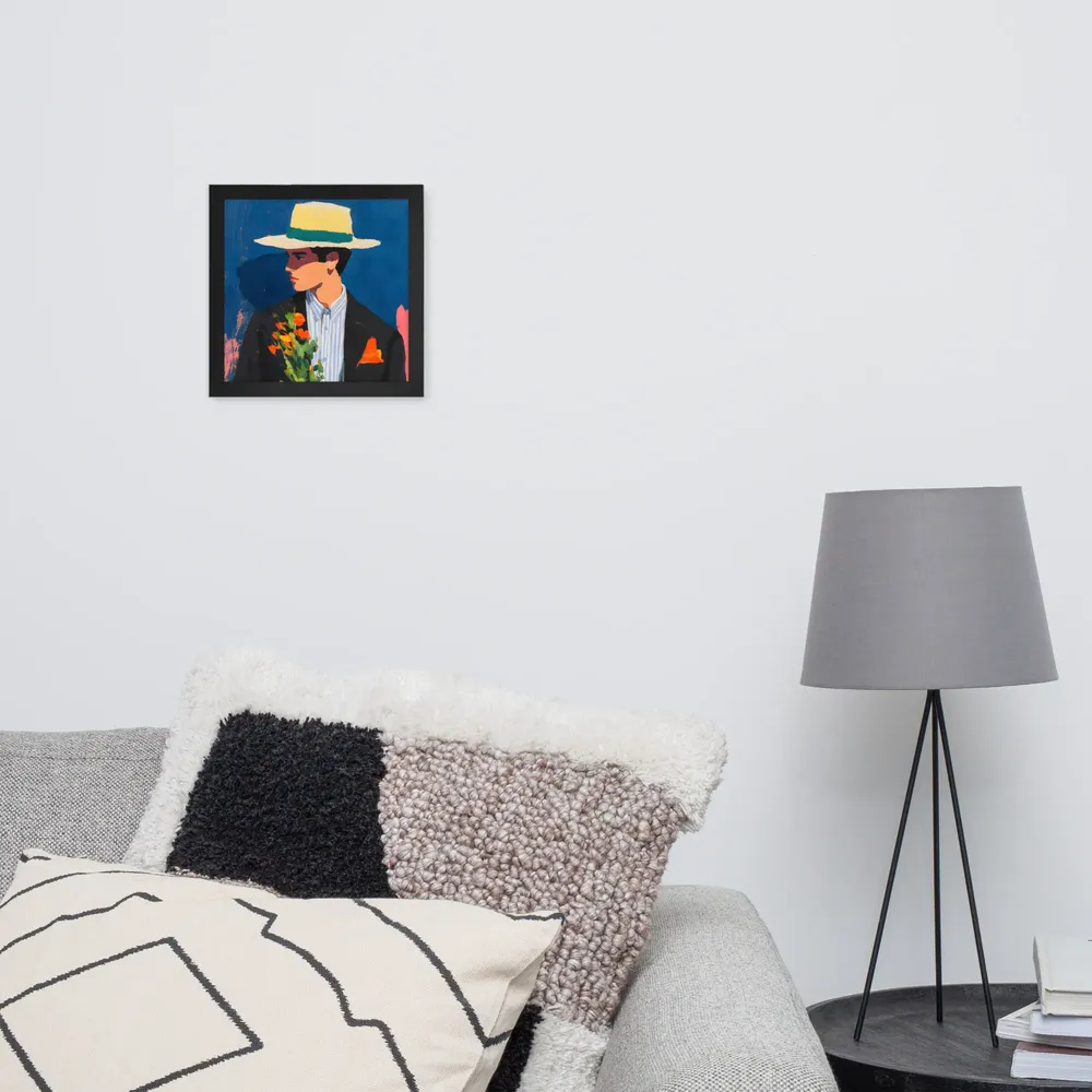 Portrait with Hat and Flowers 
 Poster with Black Frame | 10″x 10″