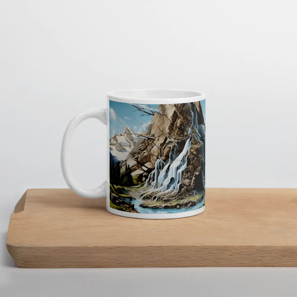 Majestic Cascade: A Mountain Masterpiece | Mug with White inside | 11 oz