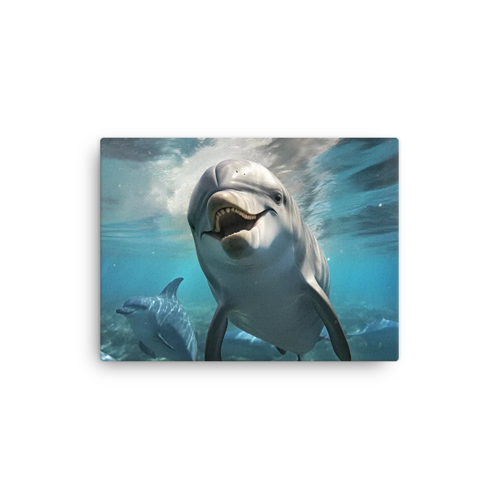 Beneath the Waves: A Dolphin's Dance | Thin Canvas | 12″×16″