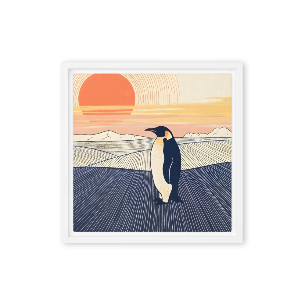 Penguin at Sunset 
 Canvas with White Frame | 12″x 12″