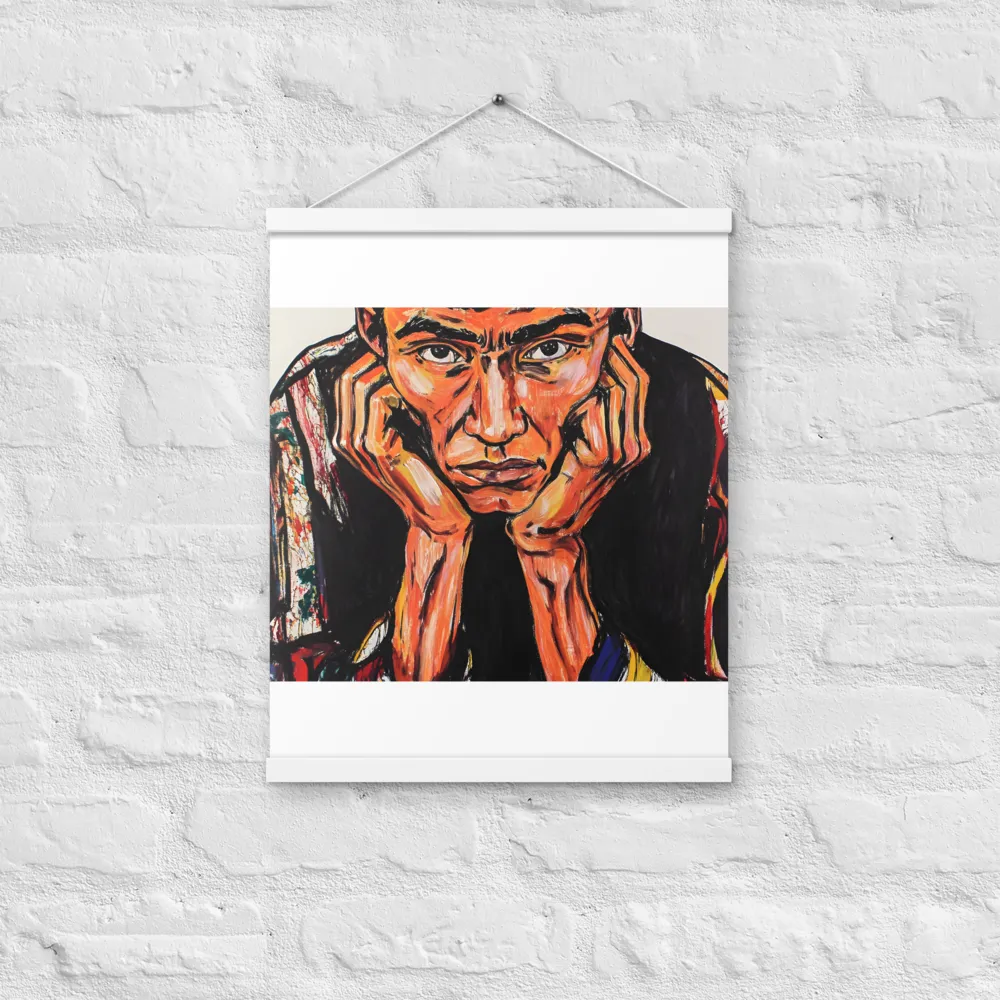 Contemplative Intensity: An Expressionist Portrait | Poster With White Wood Hanger | 16″×20″