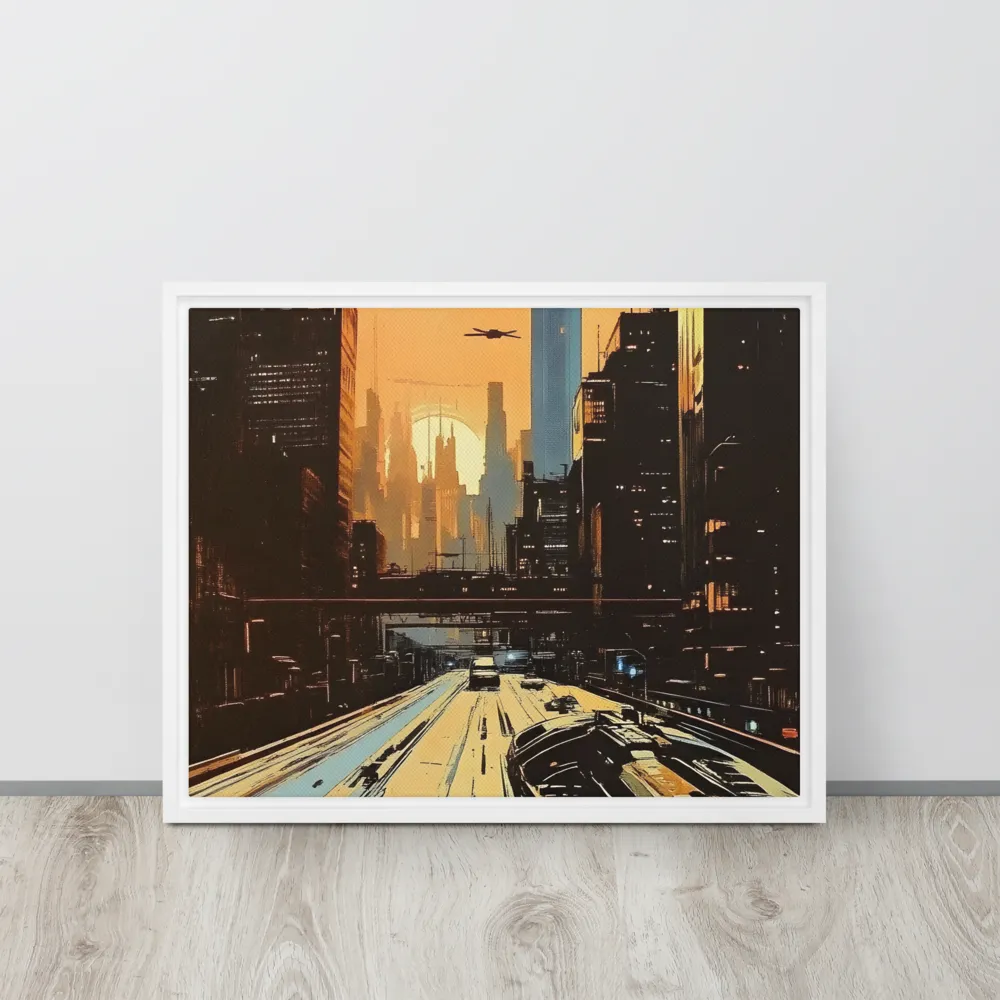 Metro Nexus: A Futuristic Cityscape | Canvas with White Frame | 16″×20″