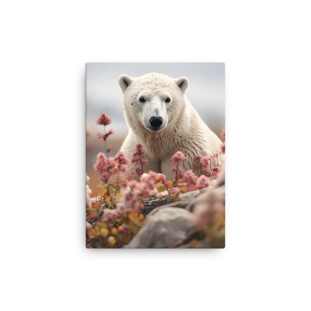 Curiosity Among Blooms: The Polar Bear | Thin Canvas | 9″×12″