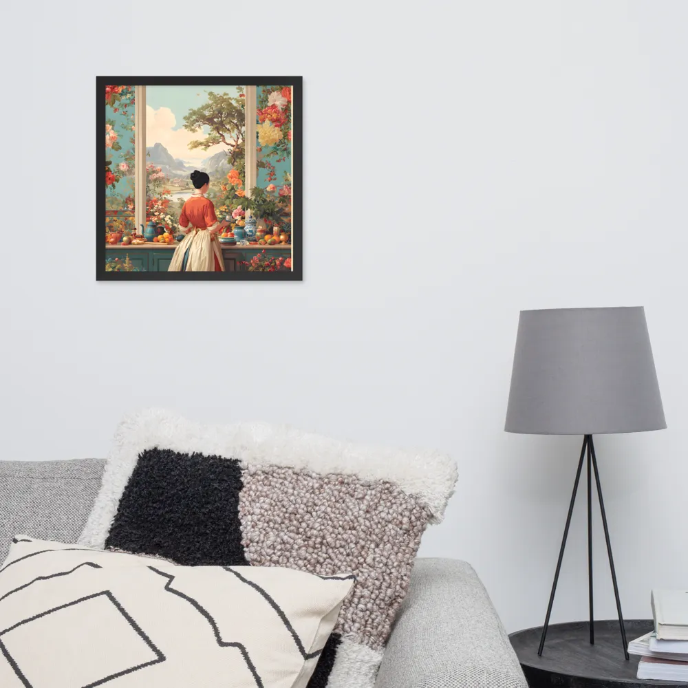 Window to the Garden 
 Poster with Black Frame | 16″x 16″