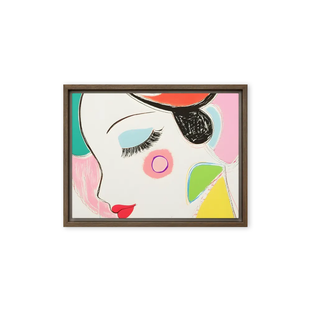 Whimsical Portrait in Colorful Abstraction | Canvas with Brown Frame | 12″×16″