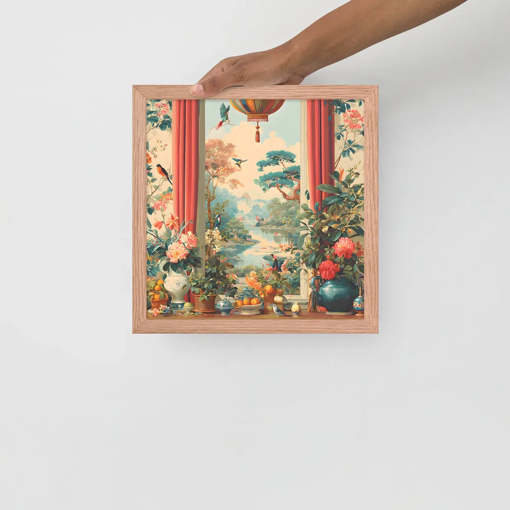 Window to the Garden 
 Poster with Red oak Frame | 12″x 12″