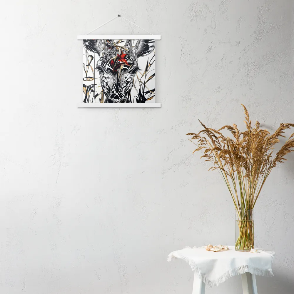 Floral Elegance: The Giraffe's Portrait | Poster With White Wood Hanger | 14″×14″