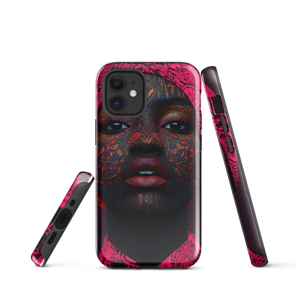 Neon Adornments: A Portrait of Cultural Expression | Phone Case |  12 mini | Tough Case | Glossy