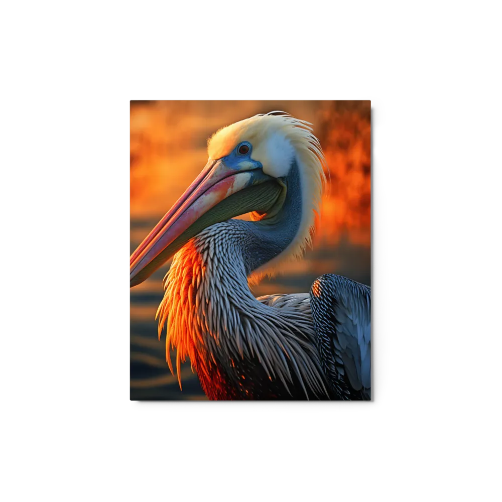 Elegance of the Pelican at Sunset | Metal Print | 8″×10″