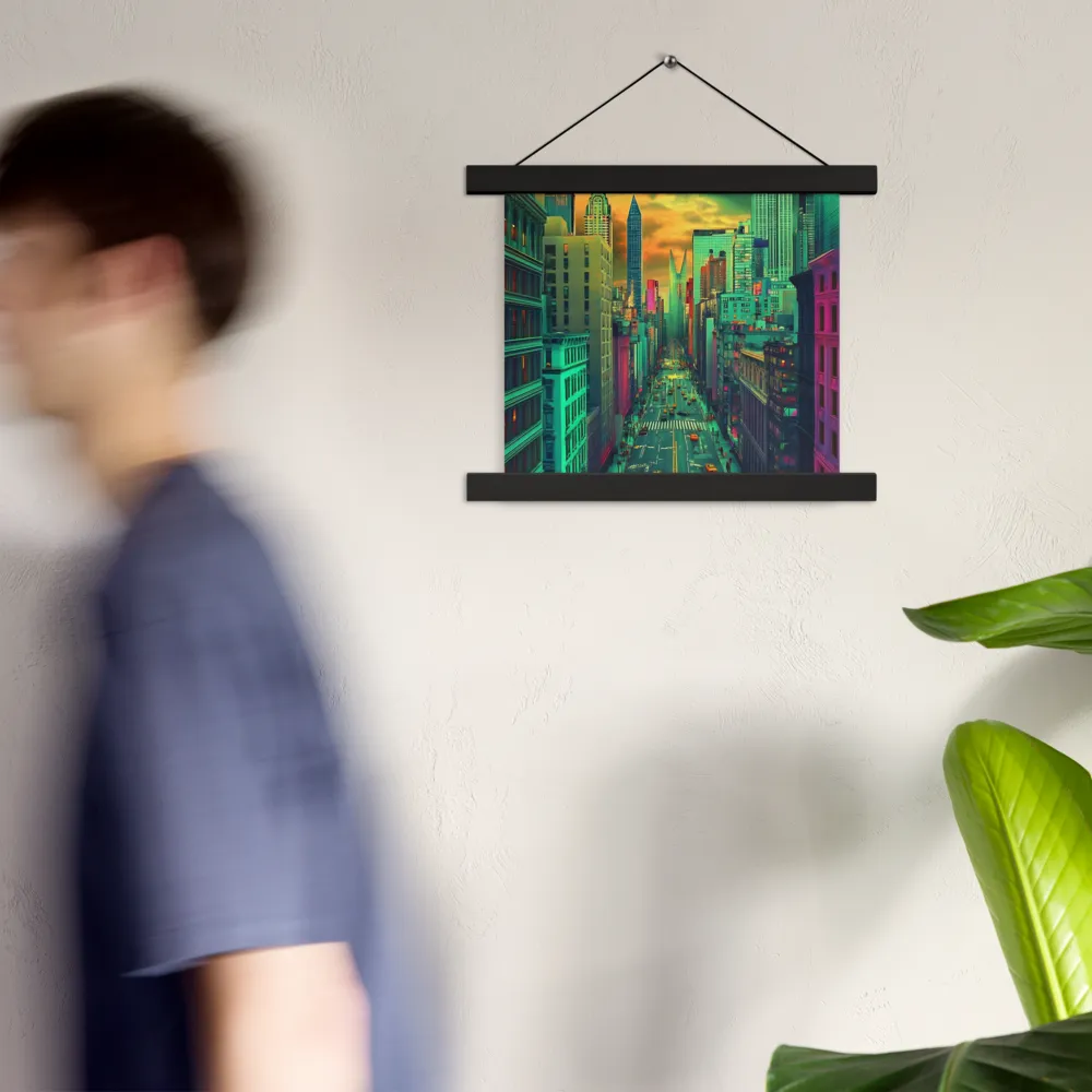 Urban Surrealism: Neon Dreams | Poster With Black Wood Hanger | 10″×10″