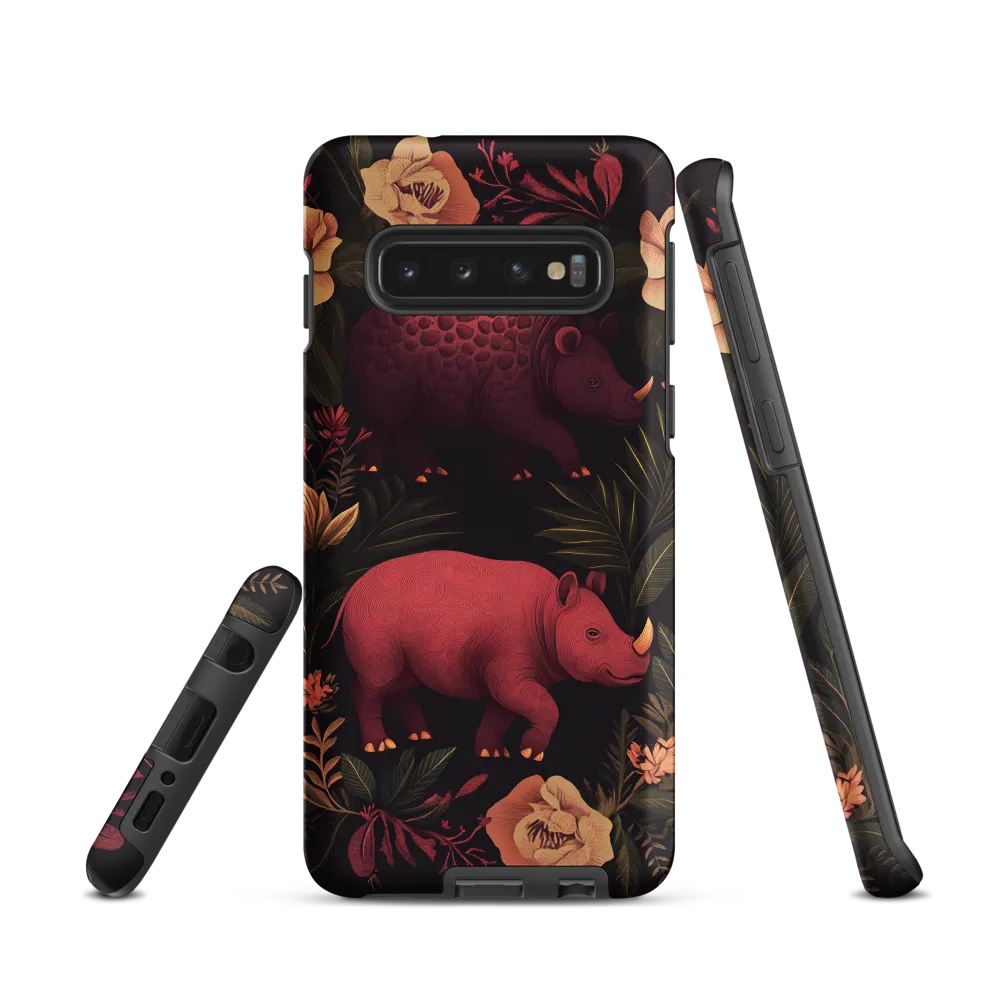 Rhinos in Floral Embrace