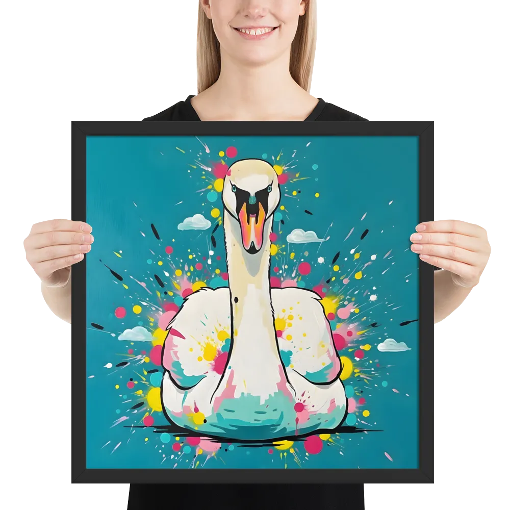 Swan Splash 
 Poster with Black Frame | 18″x 18″