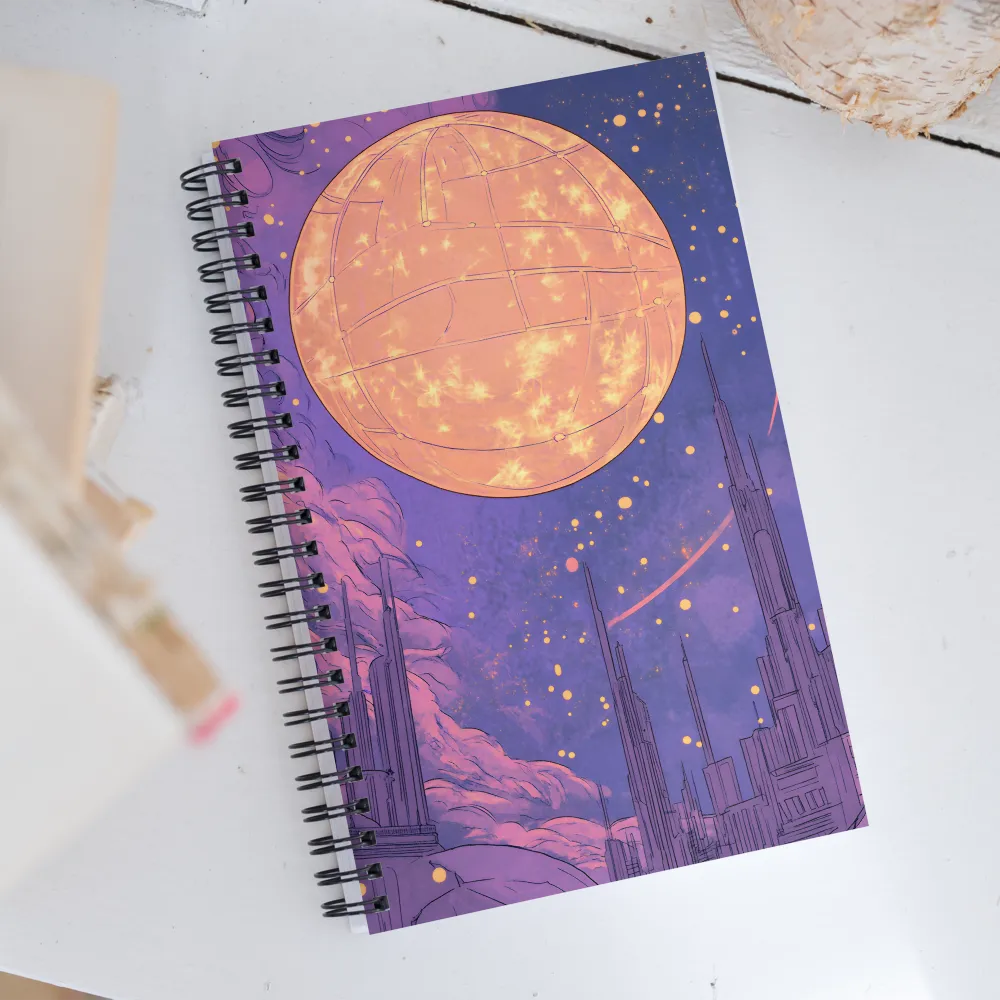 Celestial Cityscape: A Dance of Colors | Spiral Notebook