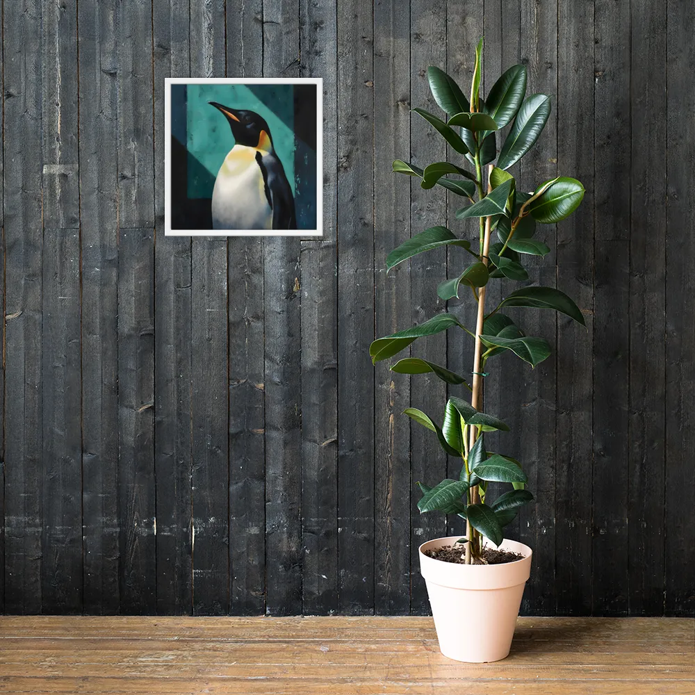 Regal Penguin 
 Poster with White Frame | 18″x 18″