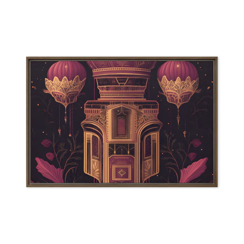 Ornate Harmony: A Digital Floral Architecture | Canvas with Brown Frame | 24″×36″