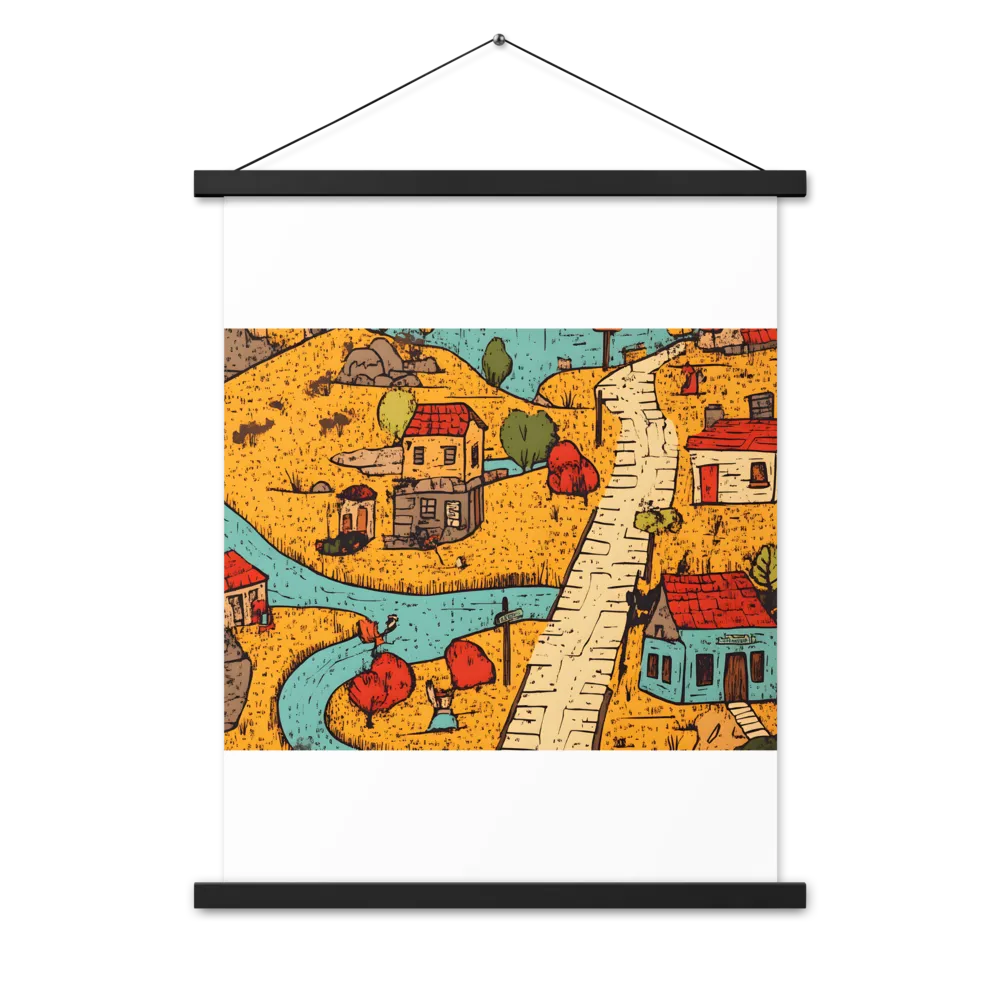Whimsical Village Landscape | Poster With Black Wood Hanger | 18″×24″
