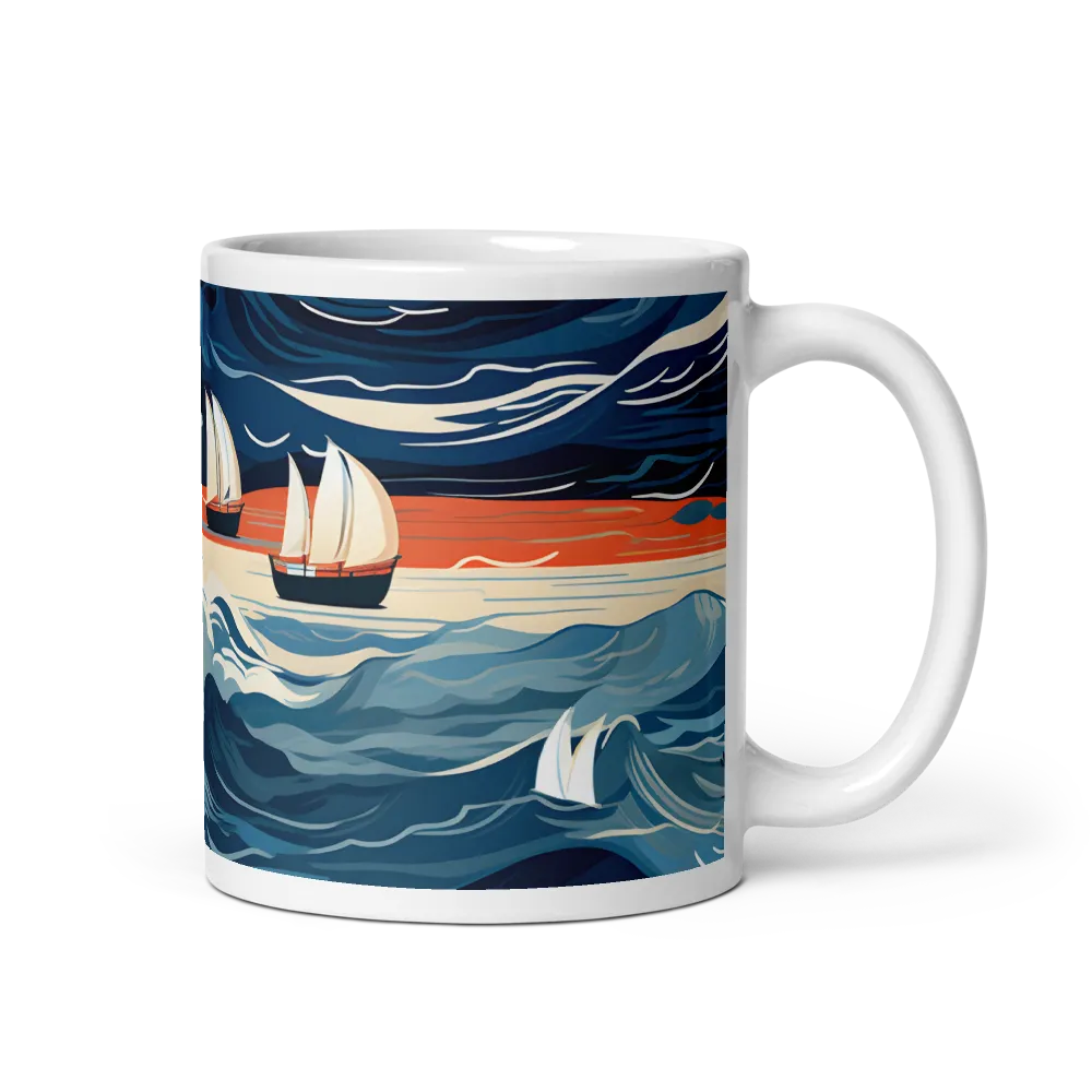 Ocean Whispers: A Voyage at Dusk | Mug with White inside | 11 oz