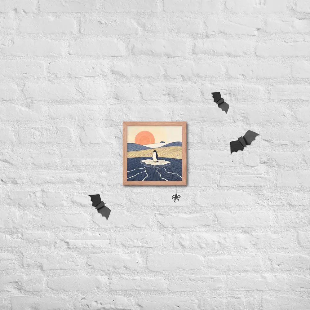 Solitary Penguin 
 Poster with Red oak Frame | 10″x 10″