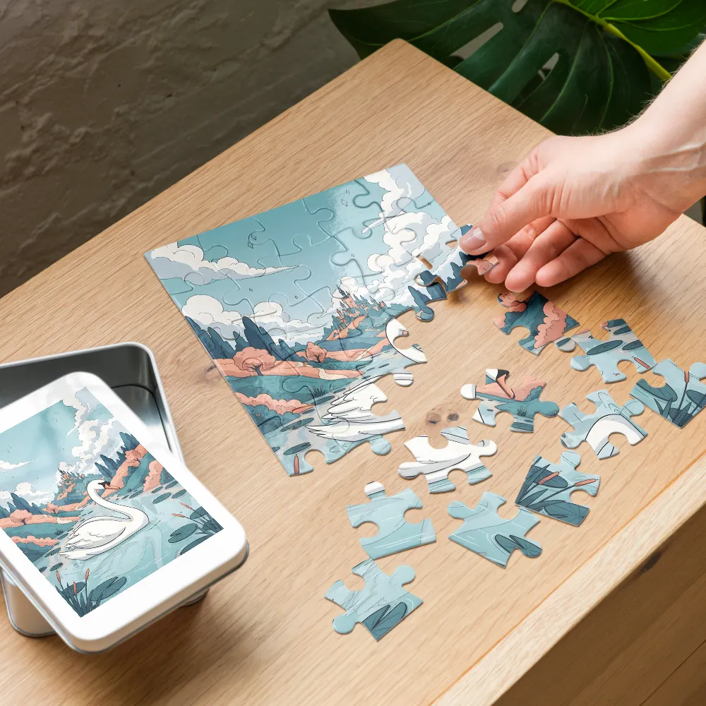 Swan at Castle Lake 
 Jigsaw Puzzle in Tin Box