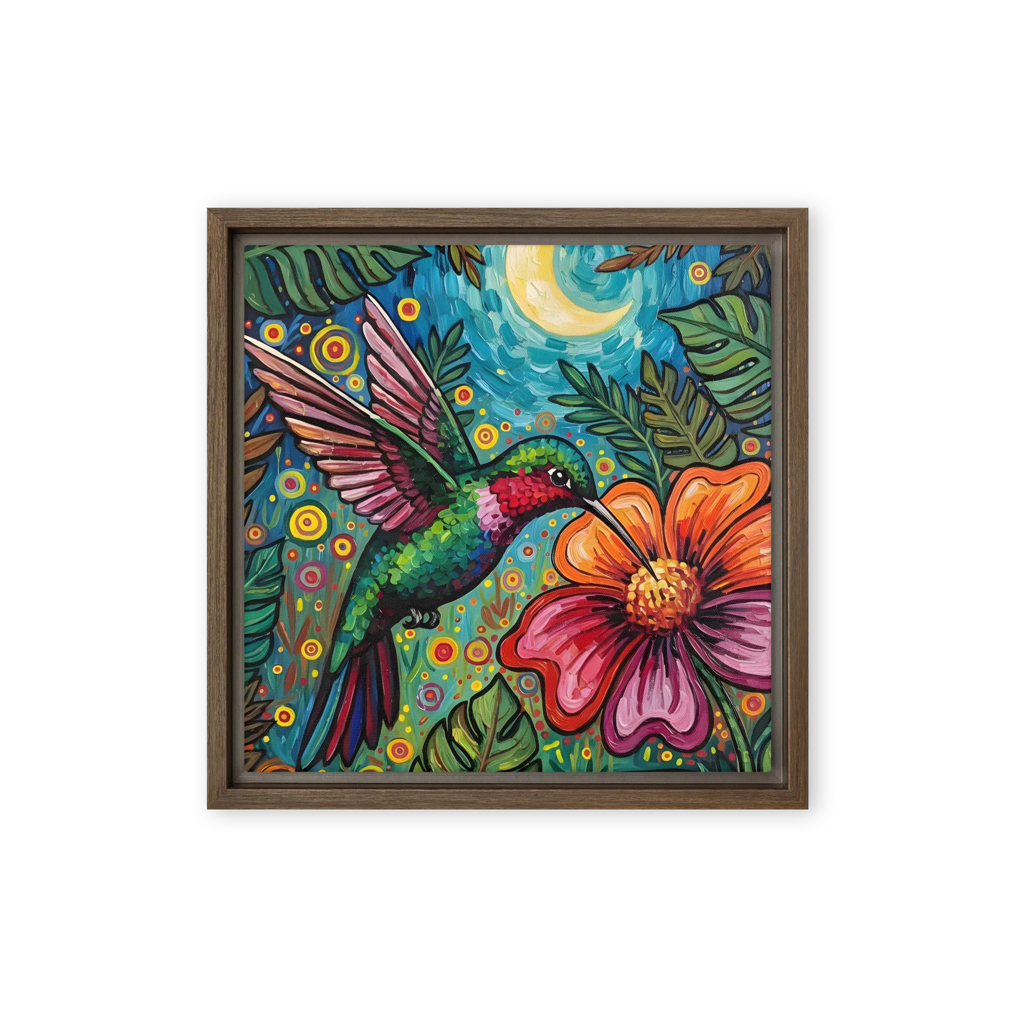 Moonlit Hummingbird 
 Canvas with Brown Frame