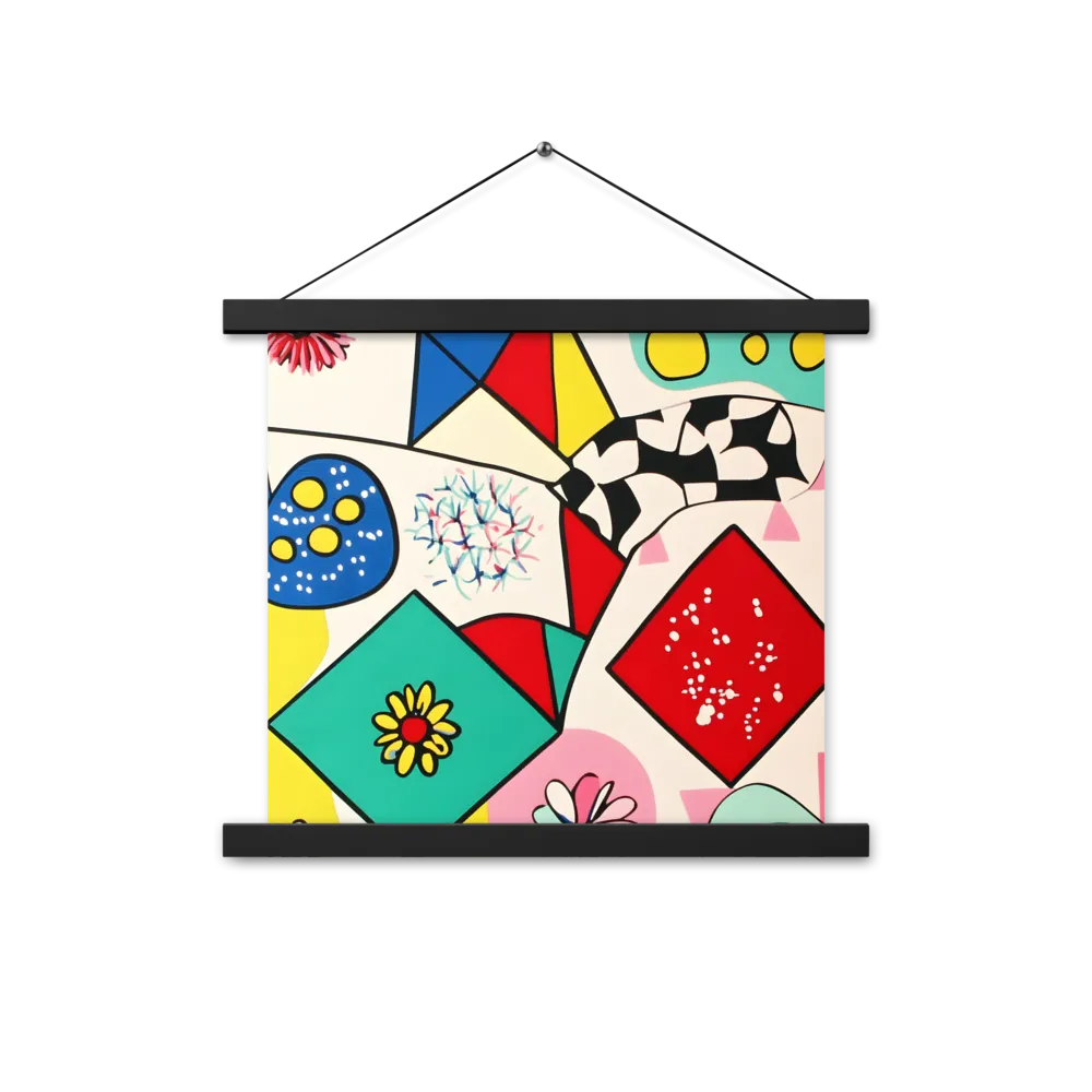 Joyful Geometry: A Playful Dance of Shapes and Colors | Poster With Black Wood Hanger | 14″×14″