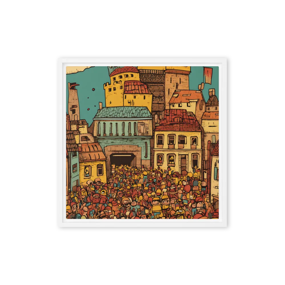 The Quirky City Gathering | Canvas with White Frame | 16″×16″