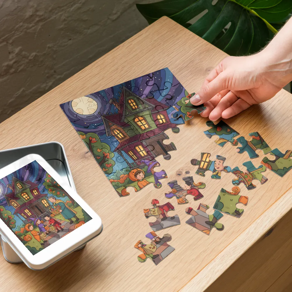 Moonlit Trick-or-Treat 
 Jigsaw Puzzle in Tin Box