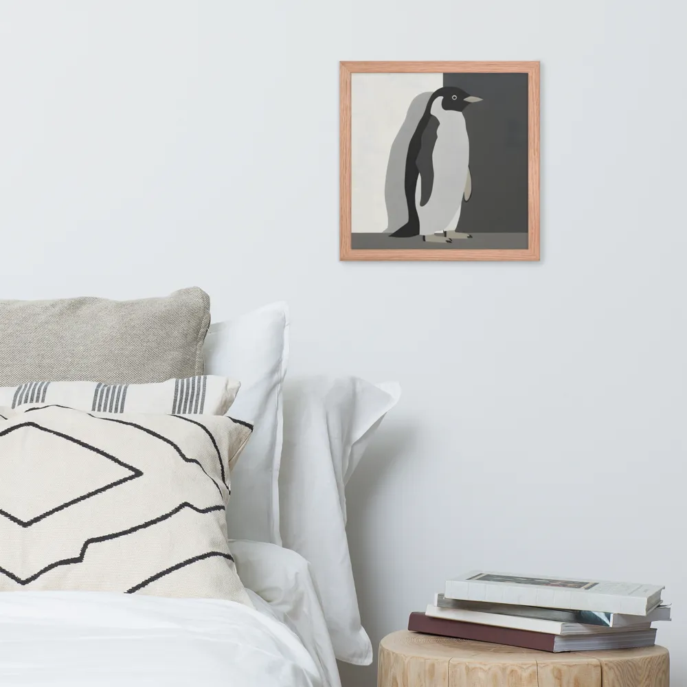 Monochrome Penguin 
 Poster with Red oak Frame | 14″x 14″