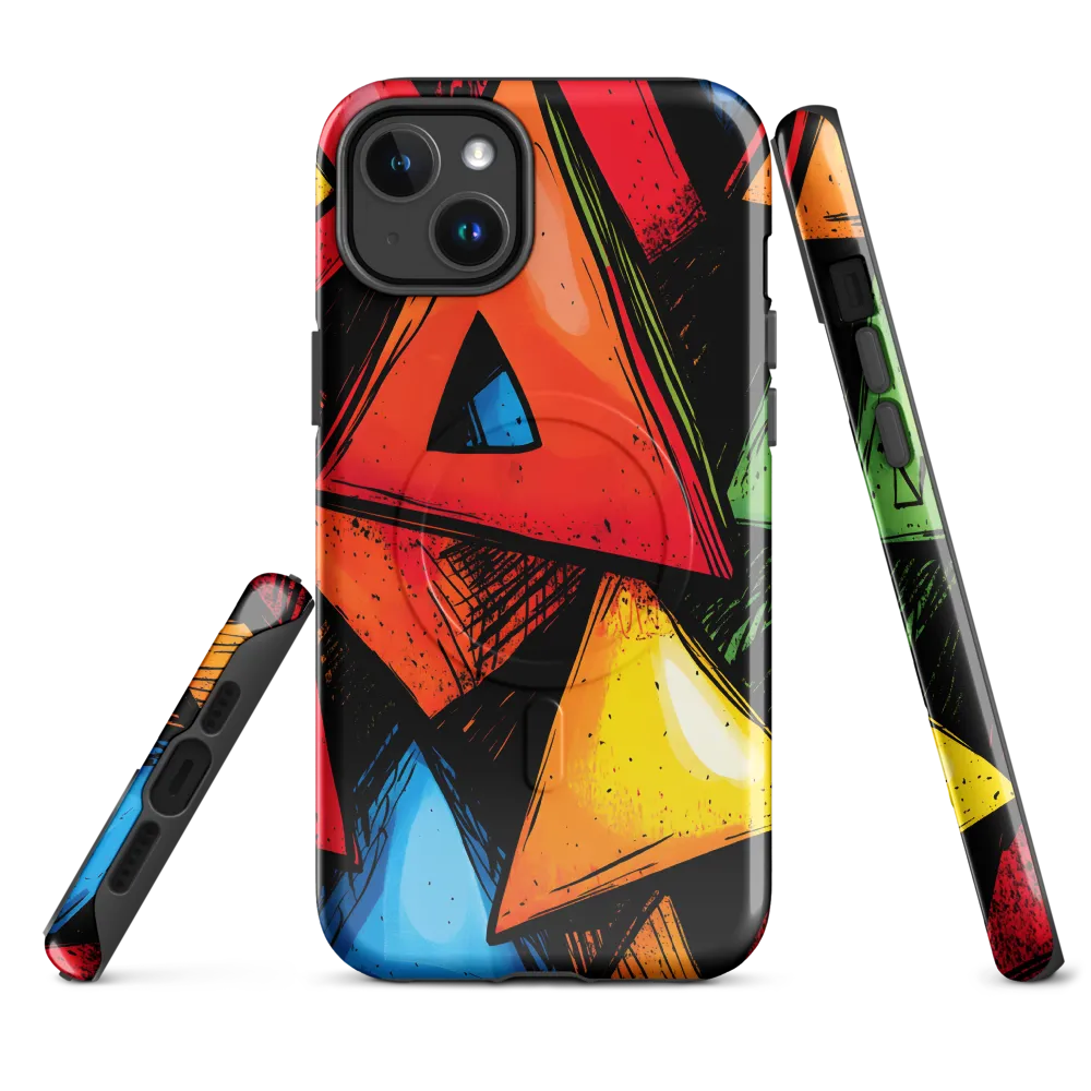 Vibrant Triangles in Abstract Harmony | Phone Case |  14 Plus | MagSafe® Tough Case | Glossy
