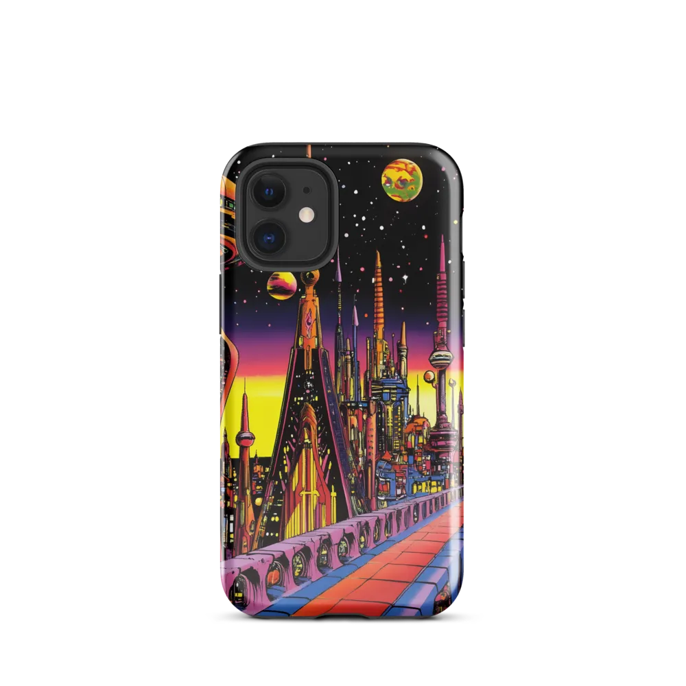 Futuristic Cosmos: A Journey Through Neon Cities | Phone Case |  12 mini | Tough Case | Glossy