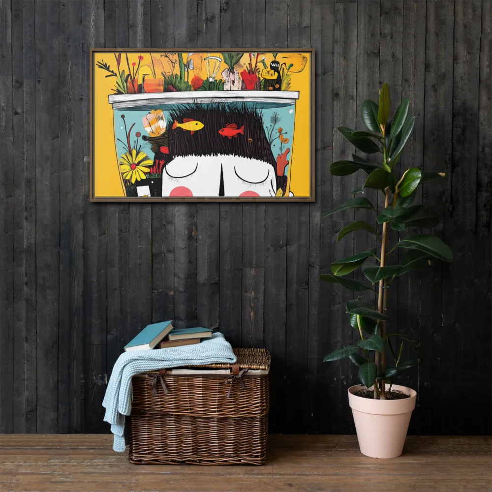 Whimsical Garden Head | Canvas with Brown Frame | 24″×36″