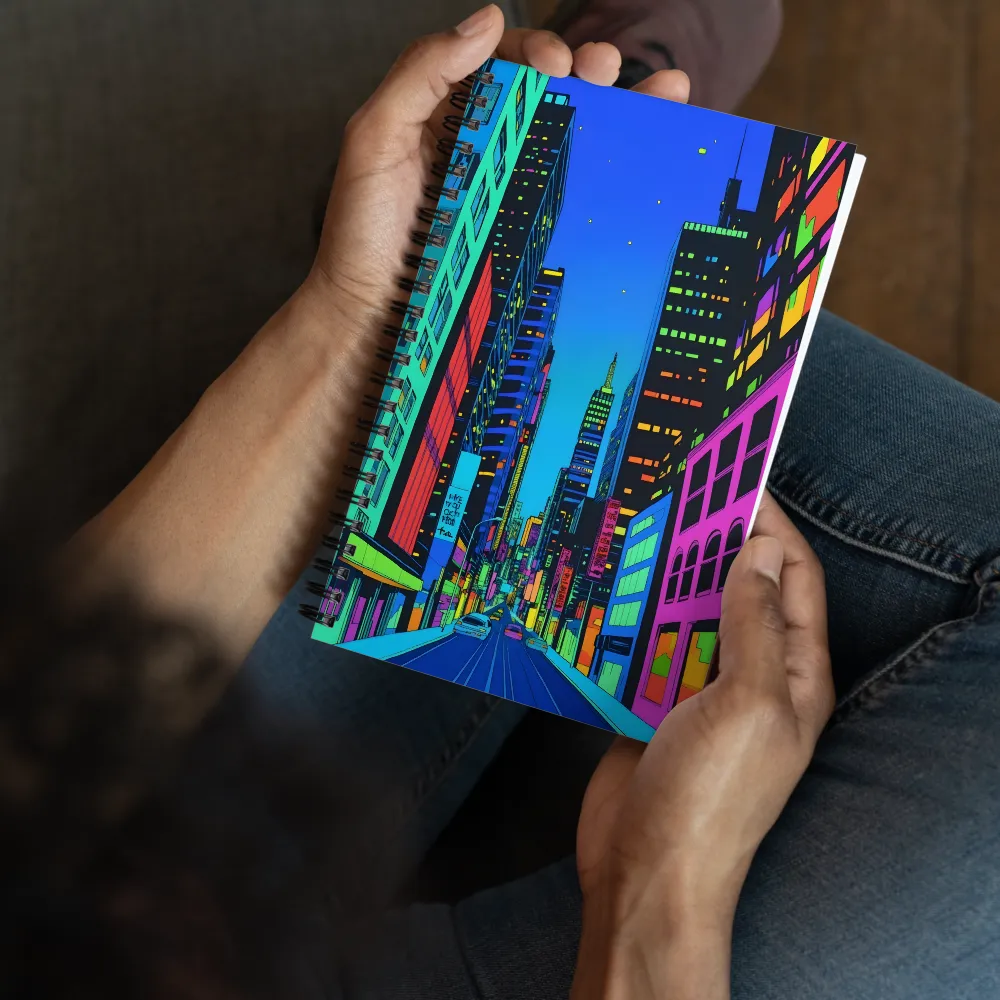 Neon Dreamscape: A Futuristic City at Dusk | Spiral Notebook