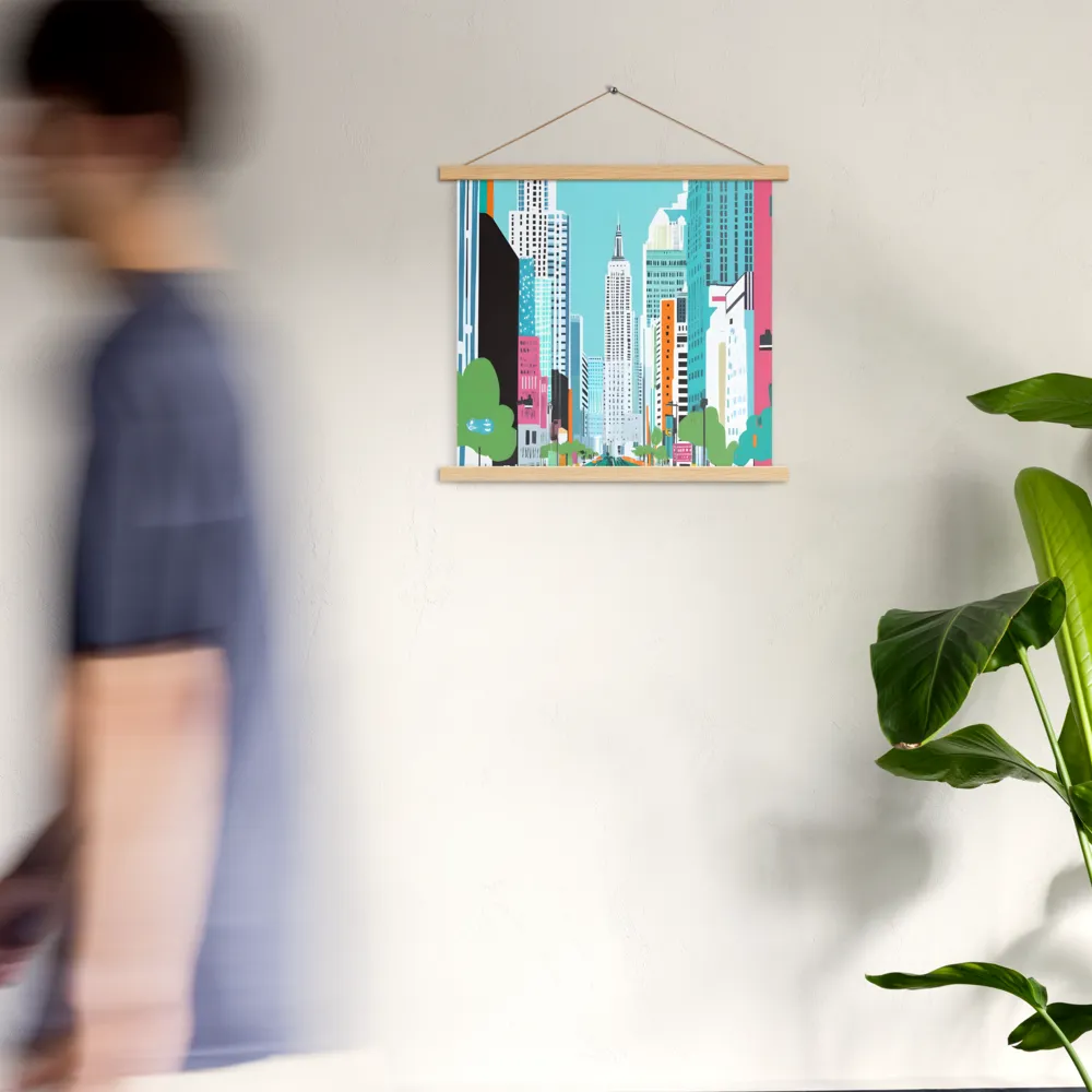 Urban Symphony: A Modern Cityscape | Poster With Oak Wood Hanger | 18″×18″