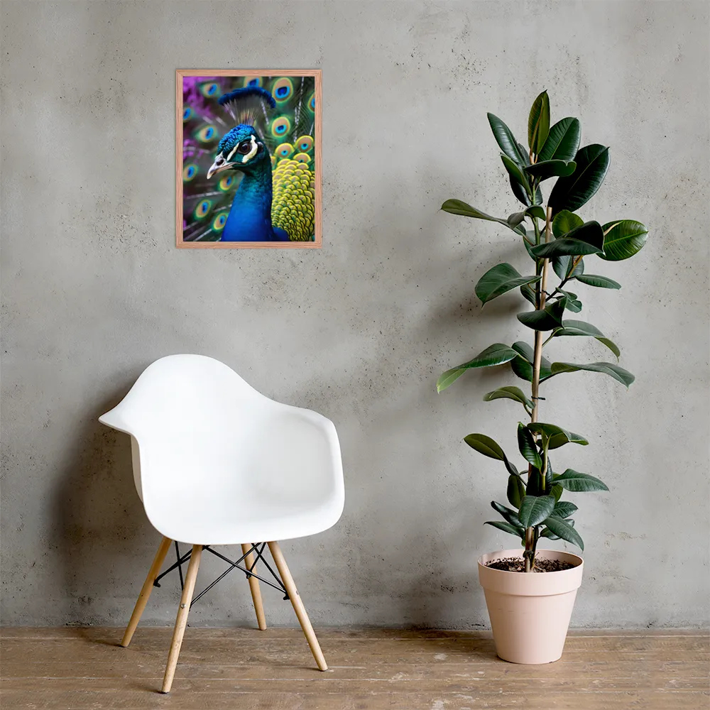 Regal Plumage: The Peacock's Splendor | Poster with Red oak Frame | 16″×20″