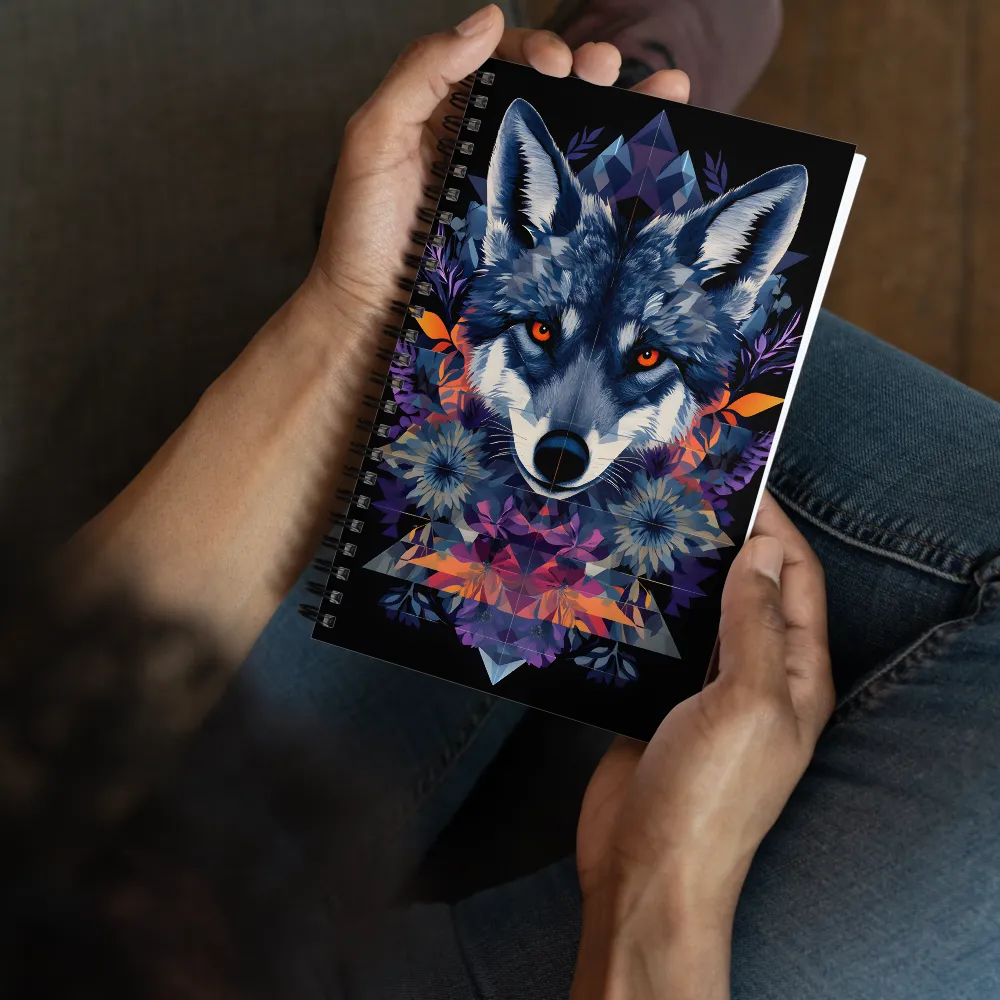 Mystical Wolf Amidst Floral Geometry | Spiral Notebook