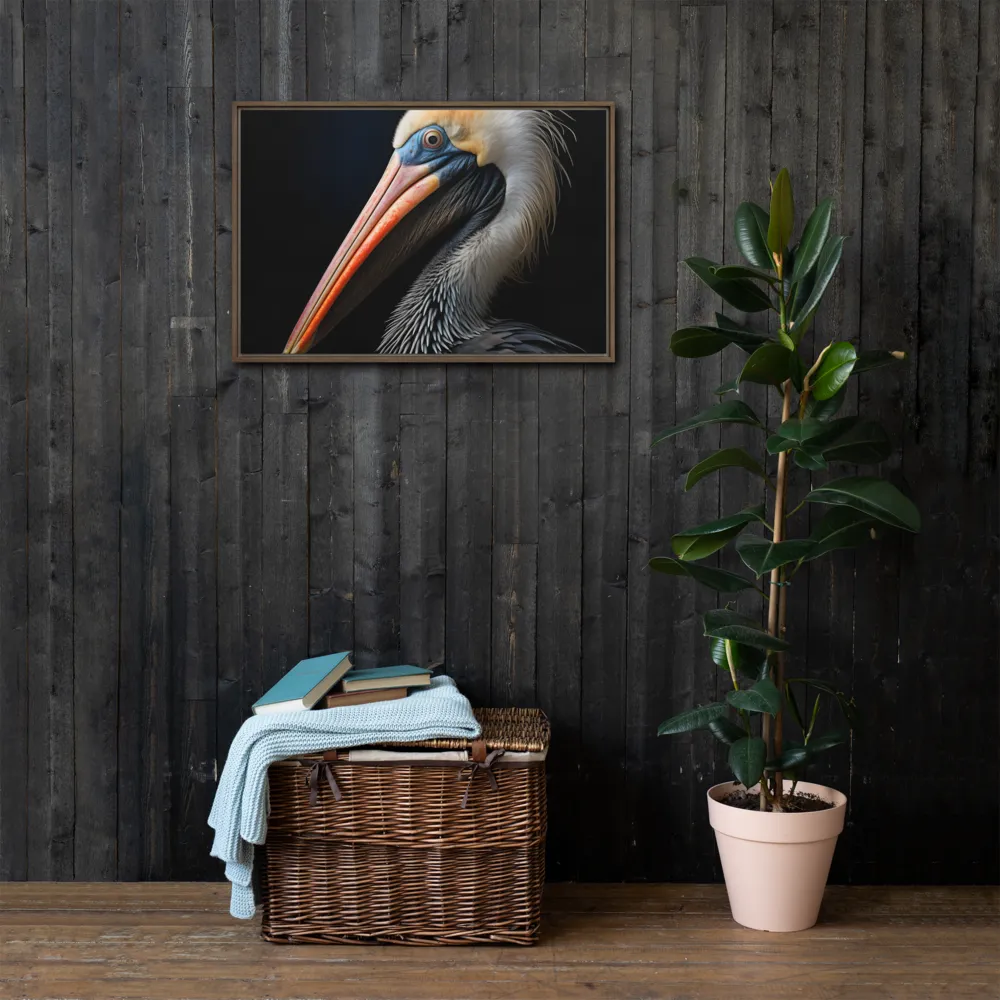 Majestic Portrait of a Pelican | Canvas with Brown Frame | 20″×30″