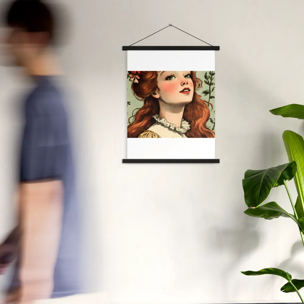 Whimsical Portrait of a Flower-Adorned Girl | Poster With Black Wood Hanger | 18″×24″