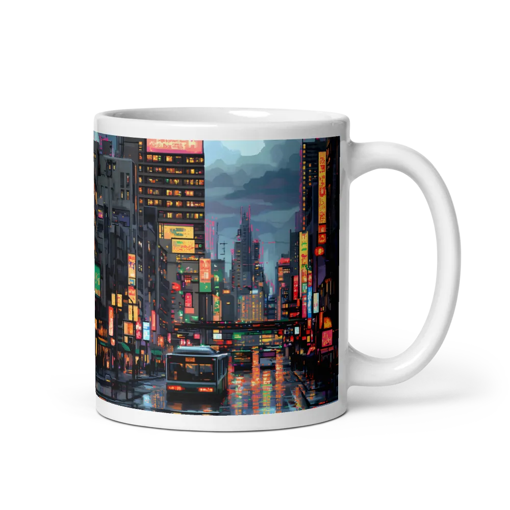 Neon Dreams: A Pixelated Urban Night | Mugs | Multiple Sizes & Colors