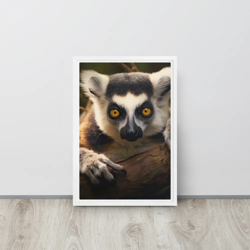 The Watchful Lemur | Canvas with White Frame | 12″×18″