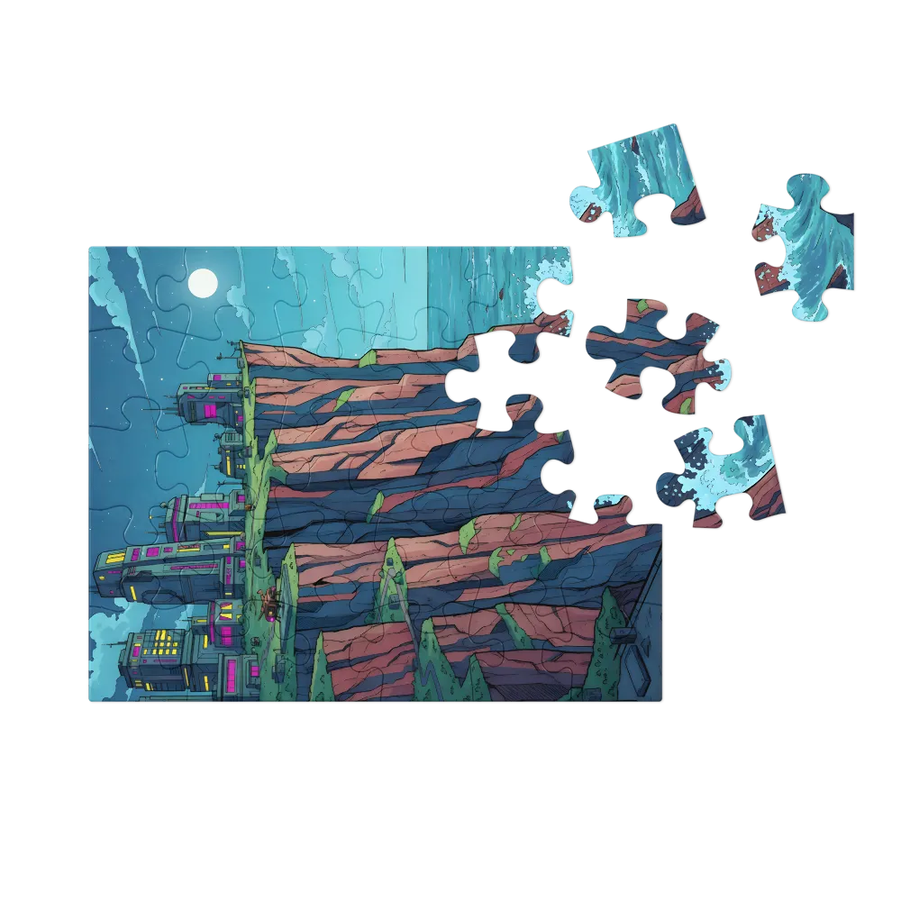 Moonlit Cliff City 
 Jigsaw Puzzle in Tin Box
