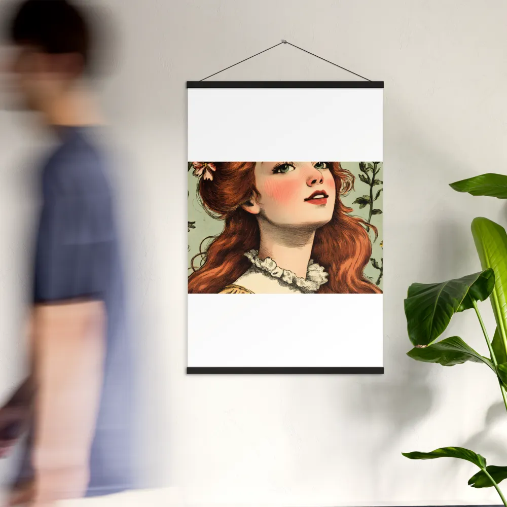 Whimsical Portrait of a Flower-Adorned Girl | Poster With Black Wood Hanger | 24″×36″