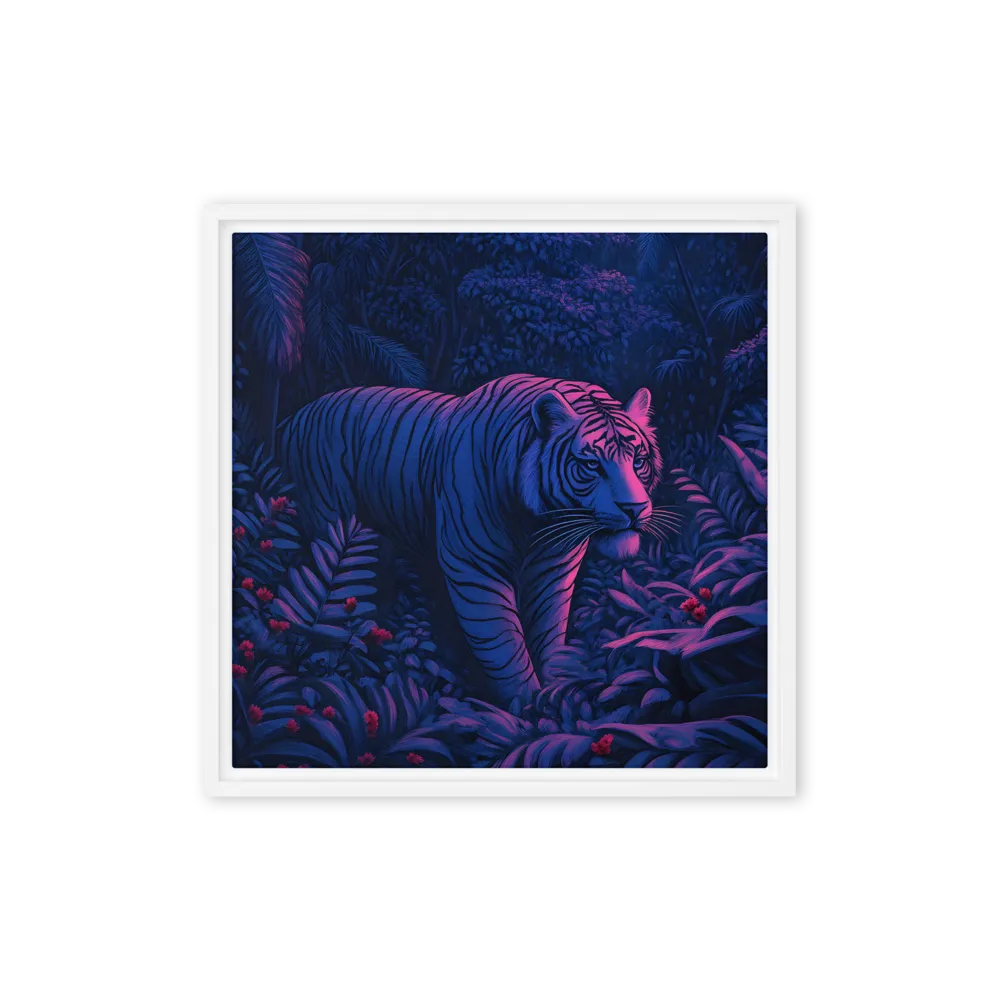 Mystic Prowler: The White Tiger in the Jungle | Canvas with White Frame | 16″×16″