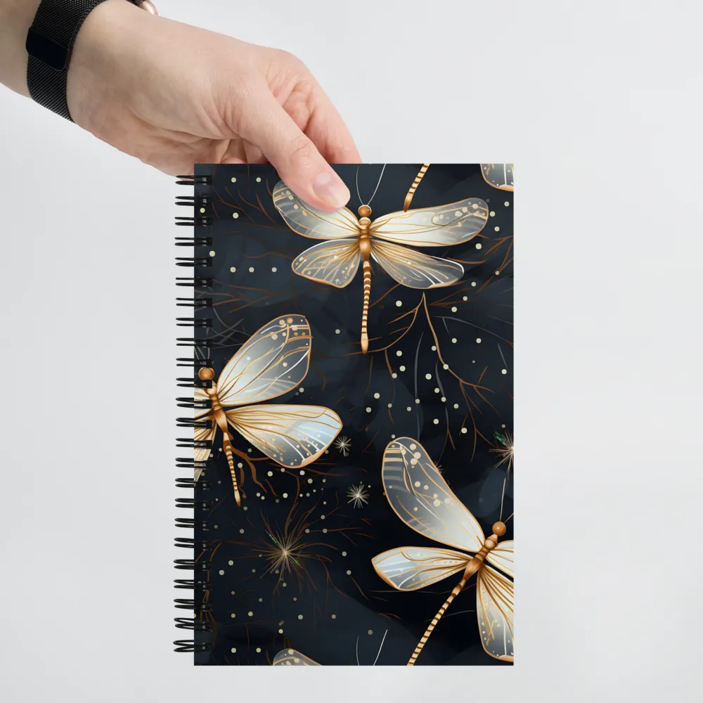 Ethereal Dance: Dragonflies in a Midnight Garden | Spiral Notebook