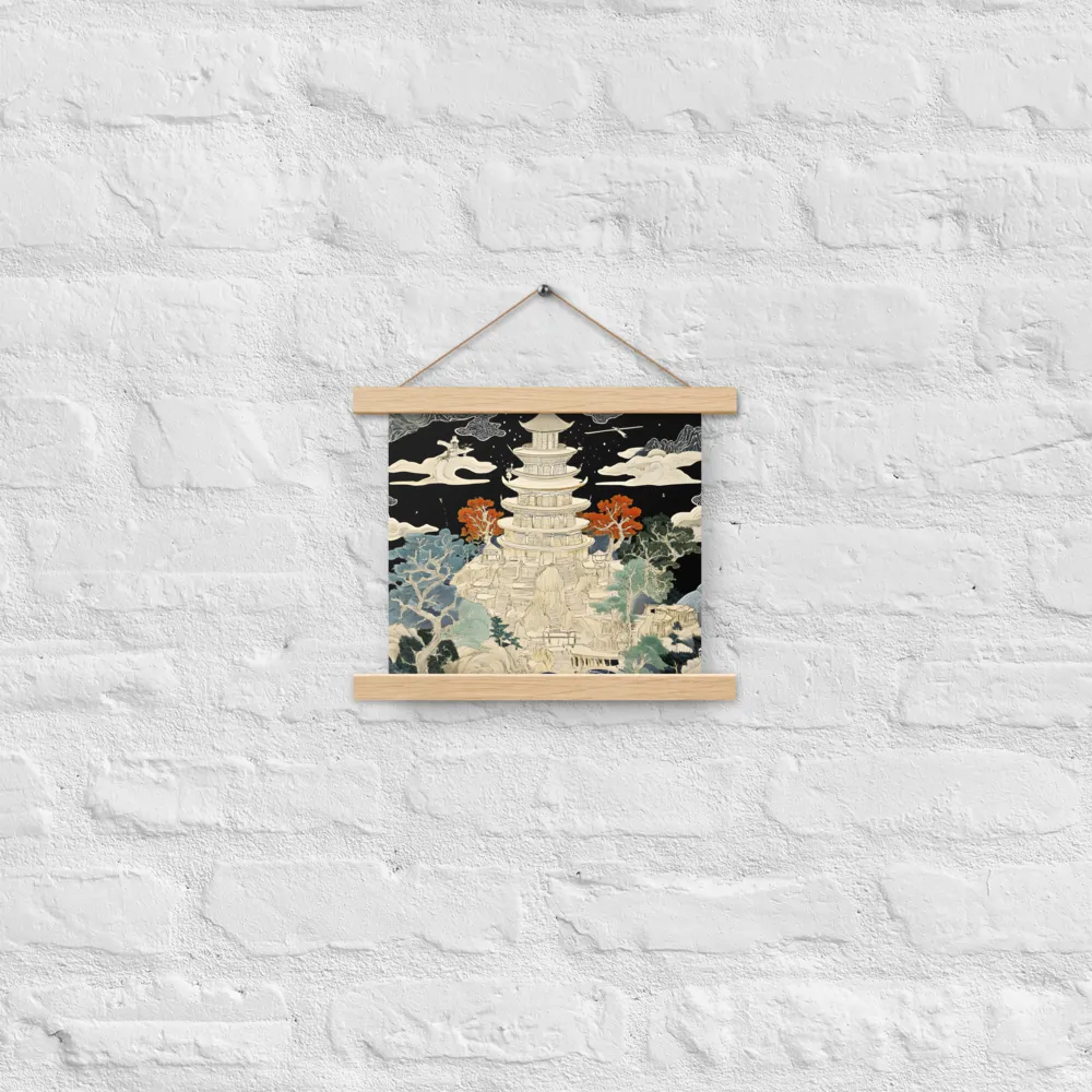 Whispers of the Pagoda | Poster With Oak Wood Hanger | 10″×10″