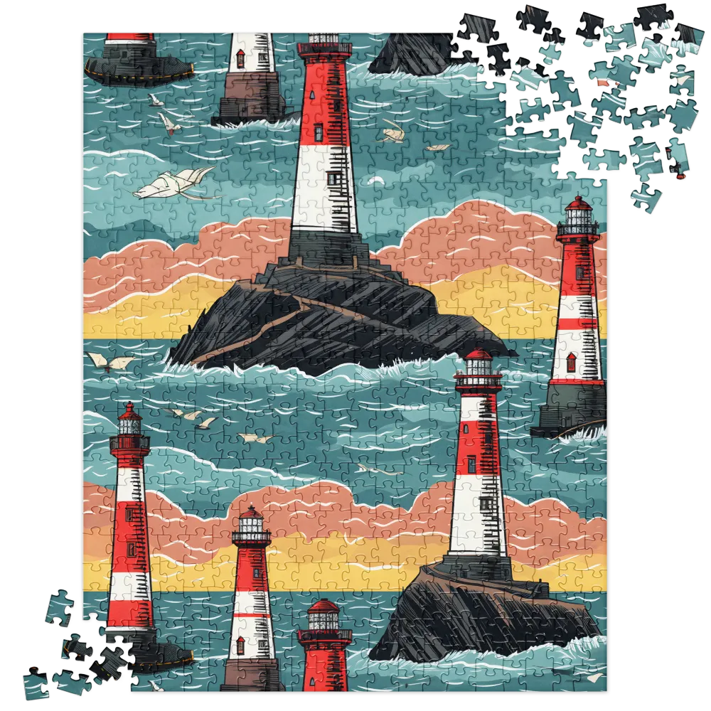 Lighthouses in a Whimsical Ocean | Jigsaw Puzzle | 520 pieces