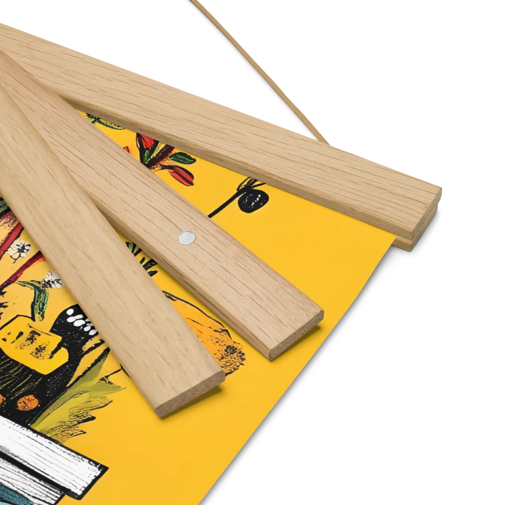 Whimsical Garden Head | Poster With Oak Wood Hanger | 16″×16″