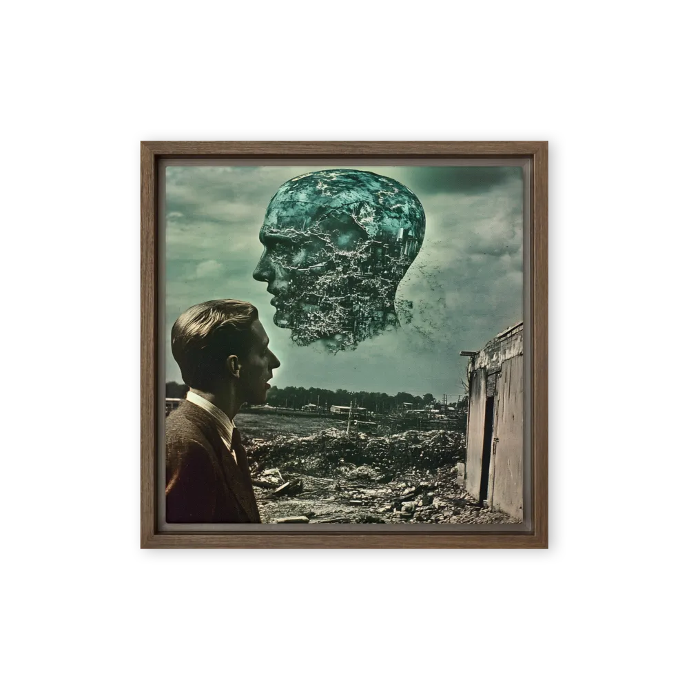 Ethereal Reflections: Identity in a Fragmented World | Canvas with Brown Frame | 12″×12″