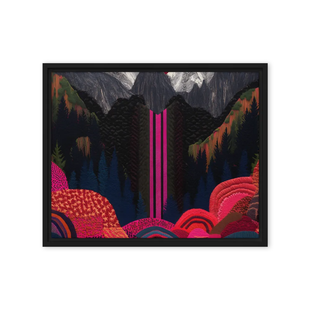 Ethereal Cascade: A Surreal Landscape | Canvas with Black Frame | 16″×20″